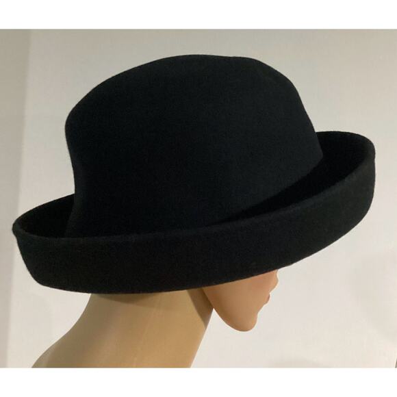 Daniele Meucci black cloche 100% wool hat solid black made in Italy - Picture 4 of 5